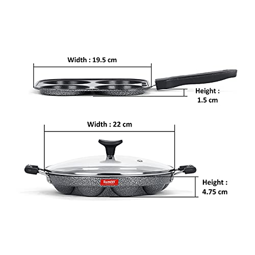 Image of Sumeet NonStick Twin Star Cookware Set (Grill Appam Patra with Glass Lid - 12 Cavity - 22cm Dia + Mini Multi Snack Maker - 4 Cavity -19.5cm)