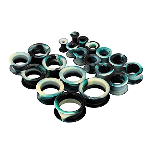 Longbeauty Juego de 20/10 pares de túneles de silicona blanda/dura, juego de dilatación para oreja, piercing de oreja, doble flared, expansor flexible