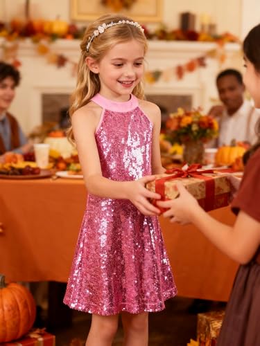 Image of WELAKEN Girls Ombre Sequin Dress Sparkly Fancy Short Puff Sleeves Gradient Party Dress