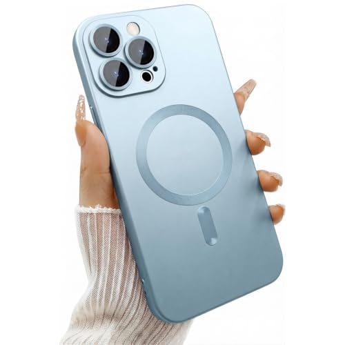 Image of DIZORO Magnetic Case for iPhone 14 Pro Max Cover [Compatible with MagSafe][Built-in Camera Lens Protector] Slim Soft Silicone Bumper Shockproof Metallic Luster Back Cover Phone Cases (Sierra Blue)