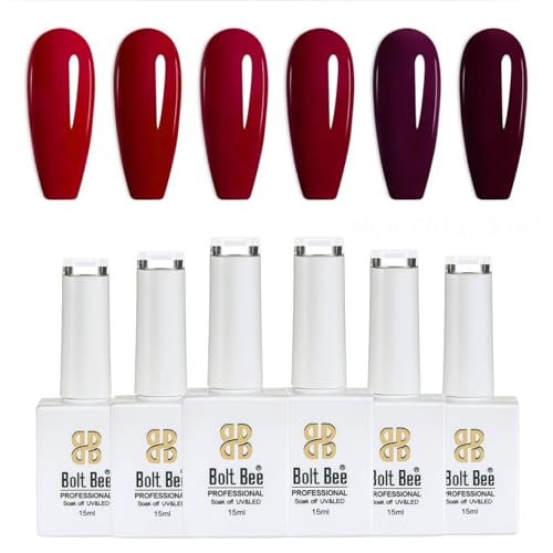 Image of Bolt Bee Gel Polish Kit, 6 Colors Light Soft Sakura White Nude Spring Soak off Nail Art Design Manicure Kit at Home (Dark Wine Shades)
