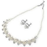 [MORE AUNI] イヤリング ネックレス アクセサリー 2点 セット 結婚式 ウェディング 新婦 演奏会 お呼ばれ フォーマル パーティー 冠婚葬祭 二次会 コットン パール レディース ロング チェーン BNR-016 (イヤリングセット)