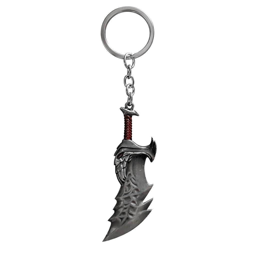 BLUE WARRIOR God of war keychain (Silver) - Fantasy Winged Dagger Keychain – Antique Gold Mini Sword Key Ring with Red Handle – Metal Collectible Key Holder for Men, Women, Gamers & Gift Giving-image-9