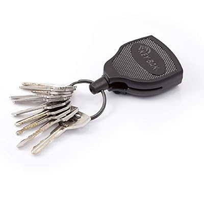 KEY-BAK SUPER48 Locking Retractable Keychain, Durable Polycarbonate Case, Leather Belt Loop, and Oversized Split Ring, Black