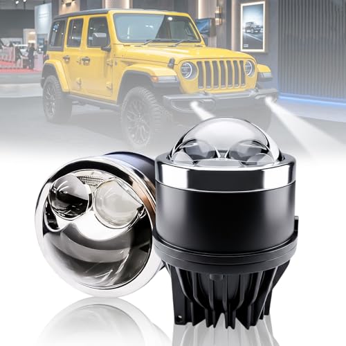 Image of Carzex 3 Inch 80W Universal App Controlled LED Projector Fog Lamp Dual Laser Tri Color Fog Light High /Low Beam 12V (White /Yellow, 4300K)