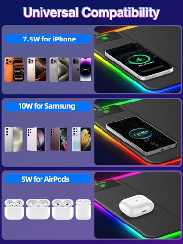 Image of RGB Gaming Mouse Pad with 15W Magnetic Wireless Charging, 31.5'' x 11.8''