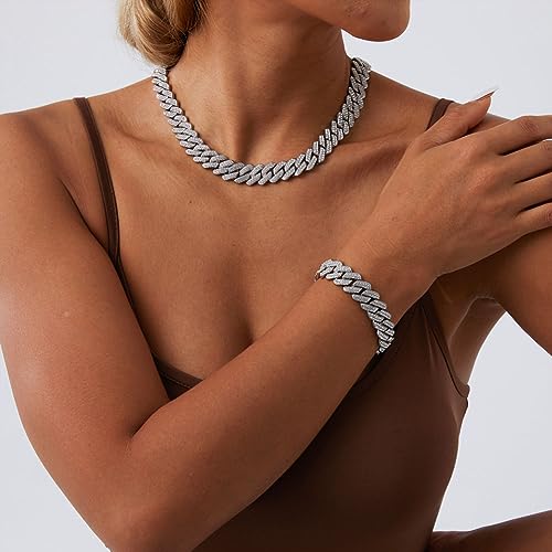 Mens Silver Cuban Link Chain Necklace for Women - Iced Out Bling Miami Cuban Link Bracelet - Hip Hop Jewelry for Men and Women4