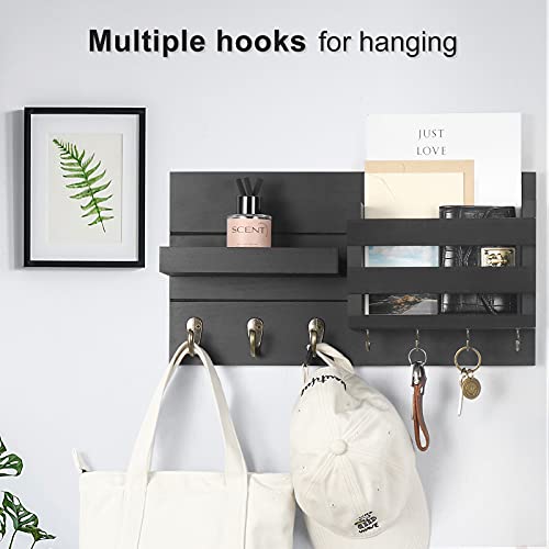 Mail Organizer for Wall Mount – Key Holder with Shelf Includes Letter Holder and Hooks for Coats, Dog Leashes – Rustic Wood with Flush Mounting Hardware (16.5” x 8.7” x 3.5”) - Image 4