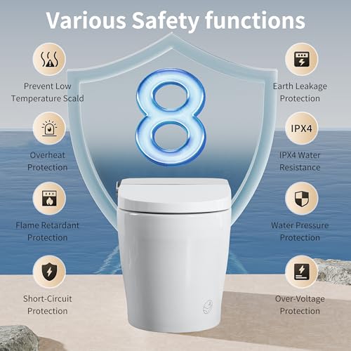 Inodoro inteligente sin tanque de una pieza, inodoro eléctrico con bidé integrado, asiento calefactado, agua tibia y secador, sensor de pie/autodescarga sin contacto, temperatura ajustable, control remoto, autolimpiable miniatura 4