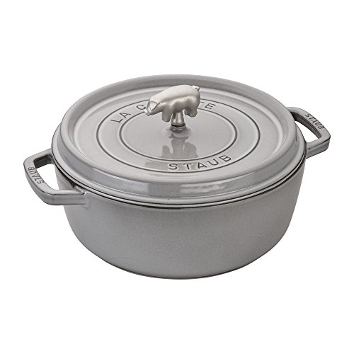 Staub Cast Iron 6-qt Cochon Shallow Wide Round Cocotte - Graphite Grey, Made in France