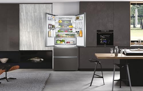 Haier HB18FGSAAA Réfrigérateur combiné FD 83 Série 7 - Pose libre, 539L, 4 portes, Hauteur : 190cm, Façade verre, Acier inoxydable, Argent Titane, Classe E