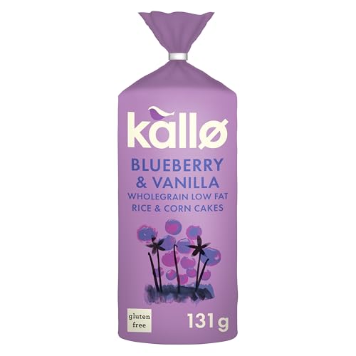 Kallo Blueberry & Vanilla Corn & Rice Cakes, Wholegrain Low Fat Healthy Snacks for Adults & Children, Vegan Friendly, Gluten Free, No Artificial Flavours or Preservatives, Single Pack – 1 x 131g Kallo Blueberry & Vanilla Corn & Rice Cakes, Wholegrain Low Fat Healthy Snacks for Adults & Children, Vegan Friendly, Gluten Free, No Artificial Flavours or Preservatives, Single Pack – 1 x 131g
