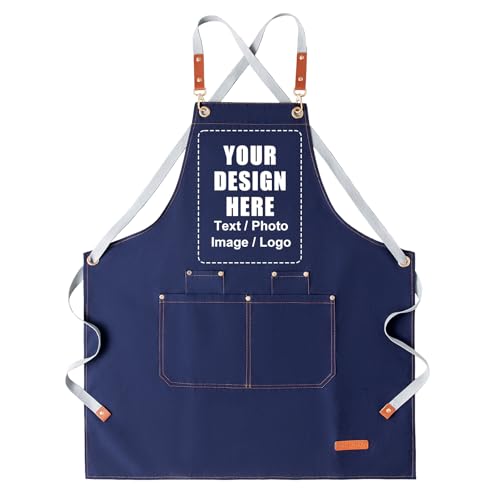 Générique Tablier Personnalisé avec Image & Texte, Tablier Cuisine Barbecue Homme Femme, Imperméable & Taille Ajustable (Bleu marine)