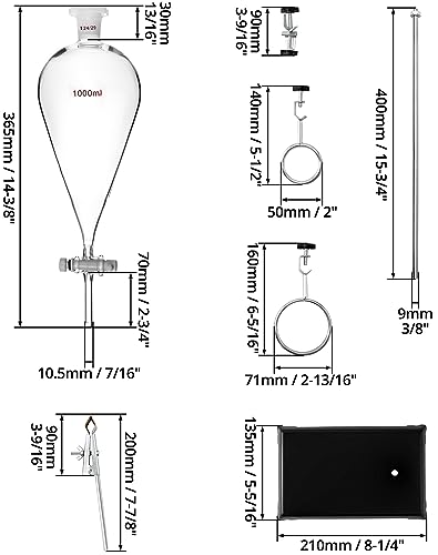 image for QWORK 1000ml Heavy Wall Conical Separating Funnel with 24/29 Fitting a