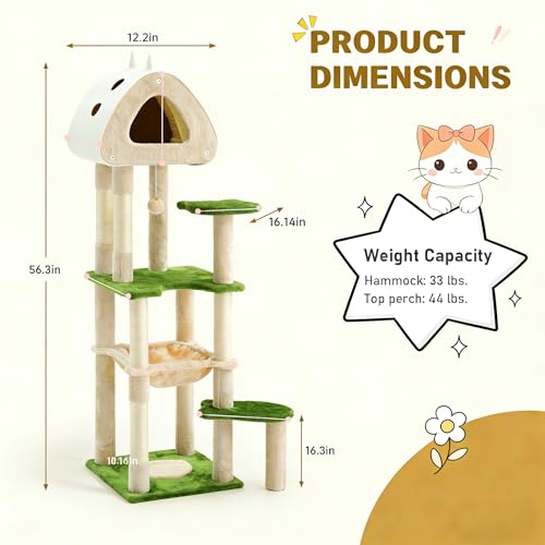 Árbol para gatos multi-niveles de 56.3 pulgadas color verde miniatura 2