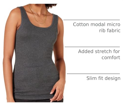 Image of Amazon Essentials Women's Slim-Fit Ribbed Scoop Neck Tank Tops, Pack of 2