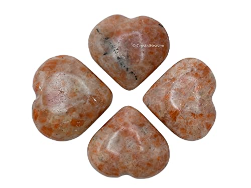 Image of Crystal Heaven Certified Sunstone Crystal Heart Palm Pebbles Stones For Anxiety Stress Relief Massage - Aaa Grade Original Healing Gemstone Agate Heart Palm Stone For Yoga Meditation Spiritual