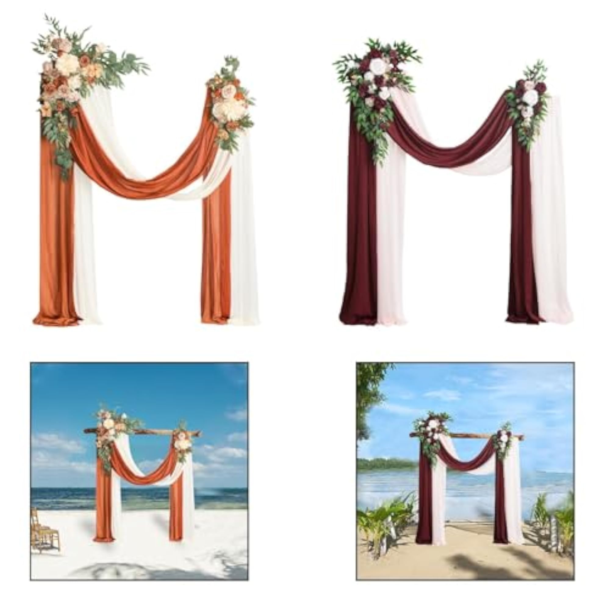 Artificial Wedding Arch Flowers Kit with Drape, Orange