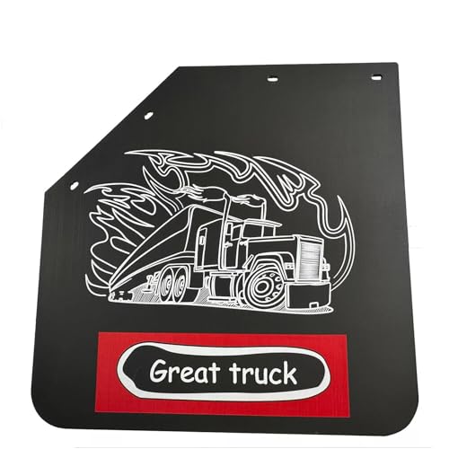 Image of Pair 24 inch x 24 inch Angled Rear Wheel Mud Flaps 1 /5 inch Thick for Semi Truck Trailer with Great Truck Pattern