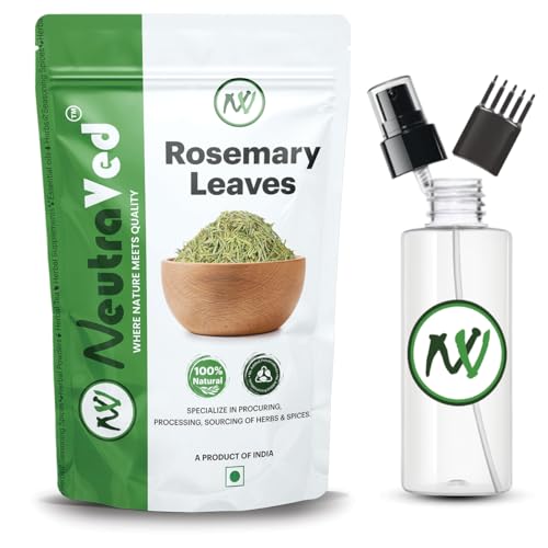 NeutraVed Rosemary Leaves with Spray Bottle, 50g | Rosemary for Hair Growth | Make Rosemery Water and Rose mary Oil (Leaves 50g + Mist Spray + Comb Aplicator)