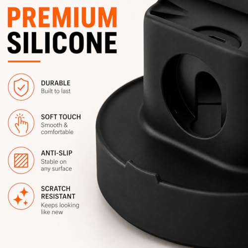 Image of Mizi 3in1 Charging Stand for Apple Watch Charger & AirPods Holder Dock, Silicone Desk Organizer for Apple Watch S 11 /10 /9 /8 /Ultra /SE and AirPods 4 /3 /2 /1 Pro, Phone Stand & Cable Management - Black