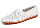 ChicWind Men's Slip On Sneakers Breathable Leather Driving Walking Shoes White