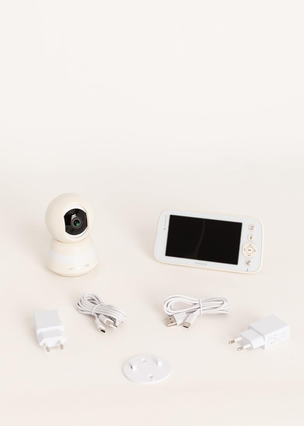 CREATE / Baby CAM Connect Pro/Babyphone caméra avec WiFi Blanc cassé/Audio bidirectionnel, vidéo Haute qualité, Vision Nocturne, caméra pivotante, 7 chansons, 5 W