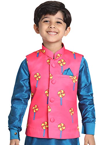 Image of JBN Creation Light Blue Cotton Silk Blend Boys Nehru Modi Jacket