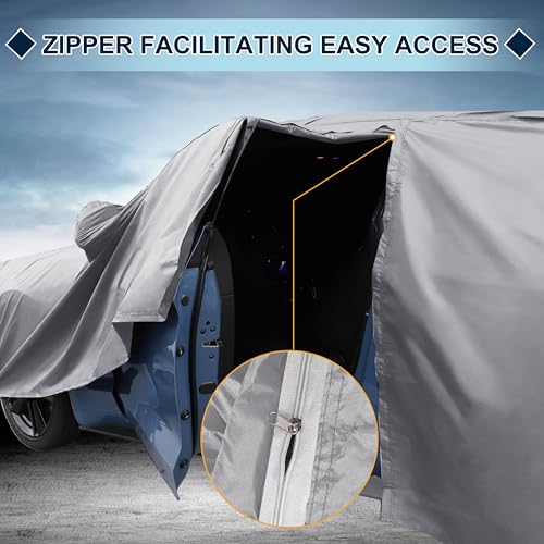 Image of Silver Tone Heavy Duty Waterproof Car Cover for SUV 173 inch-179 inch - All-Weather UV Protected Outdoor Full Exterior Cover with Sun /Snow /Rain Resistance