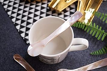 DUEBEL Set of 6 Mother of Pearl 3.55 Caviar Spoons for Caviar Serving or Egg Serving