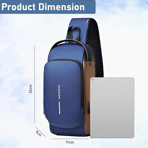 Image of Sling Bag for Men Stylish Crossbody Backpack for Men & Women, Anti-Theft Chest Bag with USB Charging Port, Messenger Bags, Casual Shoulder Bag (Blue-Gold)