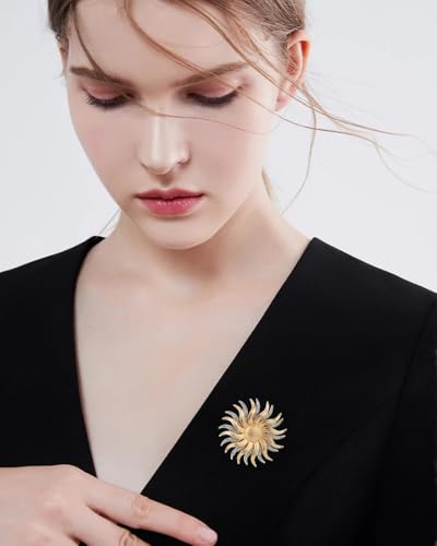 Image of Rhinestone Sun Brooch Pin for Women Men Fashion Gold Tone Celestial Brooches Lapel Pins Dainty Suit Hat Dress Accessories Birthday Holiday Anniversary Jewelry Gift