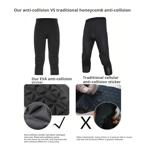 Hovershoes Youth Boys 3/4 Compression Pants with Knee Pads Padded Leggings Basketball Athletic Tights Capri for Sport Workout