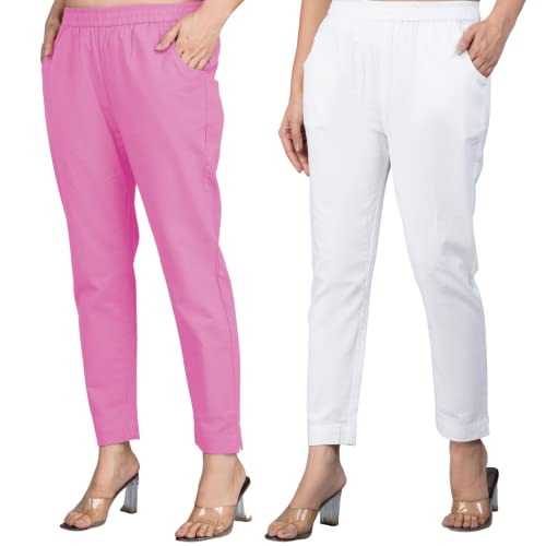 Image of Regular Fit Fully Elastic Waist Ankle Length Premium Cotton Casual Trouser Pant (Combo Pack of 2)