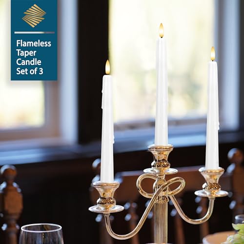 Image of Dripless Flameless Taper Candles 9.6 inch, Battery Operated LED Candles with Remote and Timer, Unique Candlesticks with 3D Flame for Wedding Decor, 6 Pack White
