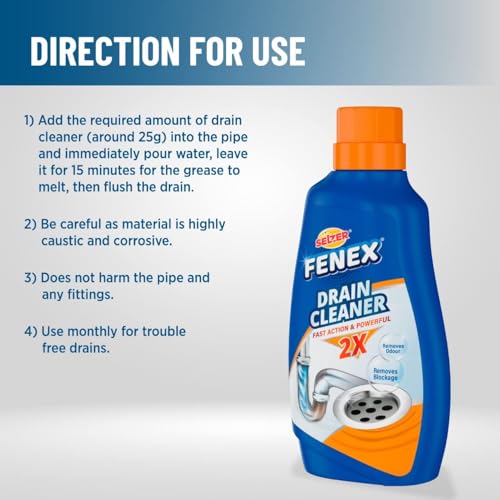 Image of Selzer DrainCleaner | DrainCleaner removesclogs, Blockages in Washbasin, Septic Tank, Sinks, Pipes | Fast Action & Powerful | Removes blockages | Drain Cleaner-500gm Pack of 2