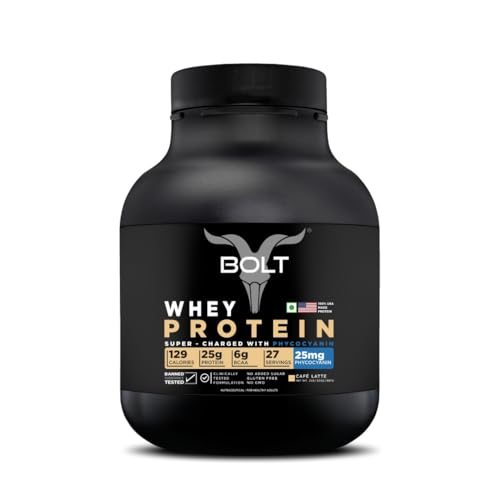 Image of Bolt 100% Whey Protein Powder| 25g Protein Per Scoop, 6G BCAA | Cafe Latte | 27 Servings | 2lb,907G| Muscle Recovery | Lean Muscle Support | Low Carb | Fast Absorption |Gluten-Free | Easy to Digest