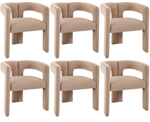 CIMOTA Velvet Barrel Dining Chairs Set of 6, Khaki