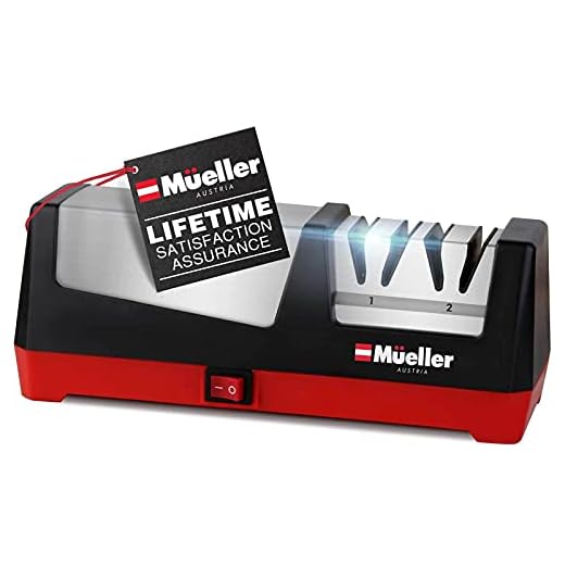 Mueller Professional Electric Knife Sharpener for Straight Knives Diamond Abrasives, Quickly Sharpening, Repair/Restore/Polish Blades
