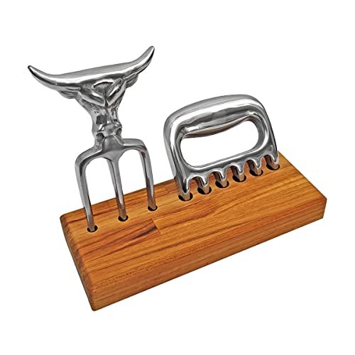 Kit Garra de Urso + Garfo Tridente Alumínio + Base de Madeira Churrasco