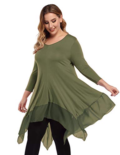 AMZ PLUS Womens Arrmy Plus Size Long Sleeve Tops Fall Warm Loose Tunic Shirt Dress Top 4XL
