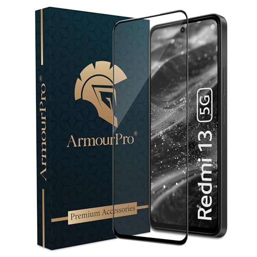Image of ArmourPro Military Grade Gorilla Tempered Glass Screen Protector Compatible For Redmi 13 5G, Redmi 12 and Poco M6 Pro (6.79 Inch) With Easy Installation Kit| Edge To Edge Coverage |Black