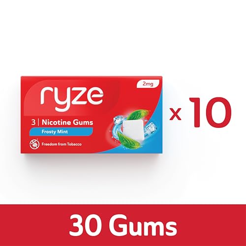 RYZE Frosty Mint Nicotine Gum 2 gm | Pocket-Friendly Pack of 10 (30 gums) | Freedom from Smoking & Tobacco | Easy on Throat | FDA Approved | Sugar Free | Teeth Whitening - Image 2 thumbnail