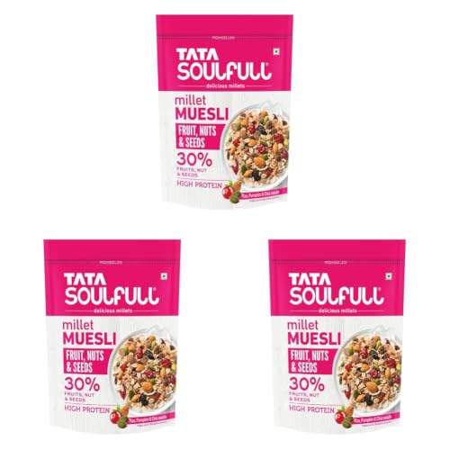 Image of Tata Soulfull Fruit Nuts & Seeds Millet Muesli, 500g, Source of Protein, Rich in Fibre, 30% Fruit, Nut & Seeds, Contains Ragi & Jowar, Contains Almonds, Flax Seeds, Chia Seeds, Pumpkin Seeds