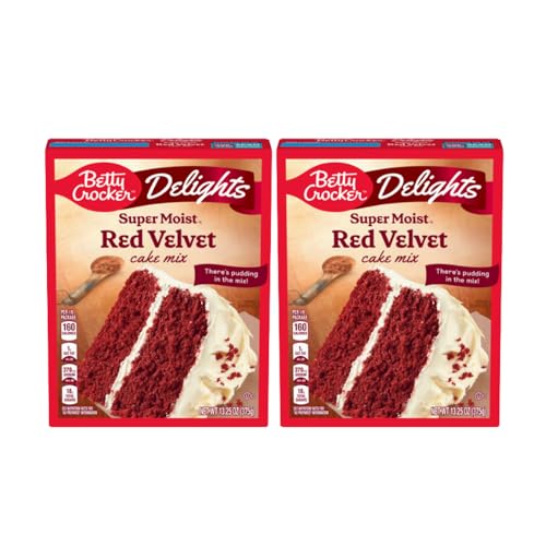 Betty Crocker Delights Super Moist Red Velvet Cake Mix, 13.25 oz | Delicious and Spongy | Ready to Bake in Minutes | 2 x 375g