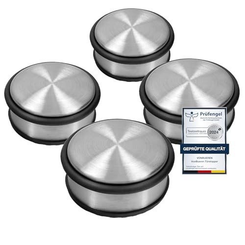 4 x Türstopper Boden schwer VonBueren | ca. 10 x 4,5 cm | Tür Stopper aus Edelstahl/Metall | door stopper