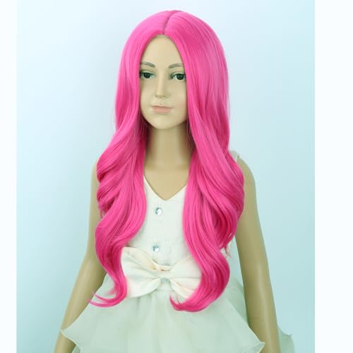 Image of Hot Pink Wig Long Rose Red Middle Part Wig Long Purple Pink Wavy Curly Wigs Heat Resistant Synthetic Wigs for Daily Party Use