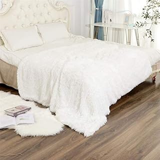 N / A Blanket Faux Fur Throw Fleece 200 * 230cm Soft Blanket Elegant Fluffy Throws Blankets Suitable for Bed or Sofa(White)