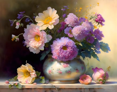 Toile nature morte fleurs pastel 50x70 cm pour decorer votre salon
