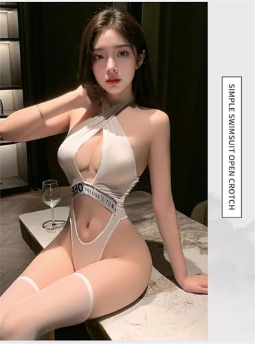 セクシー チアガール スポーツ スク水 スクール水着 高校生 学生 ギャル コスプレ 体操服 エナメル 光沢 レオタード 体操着 スクール水着 競泳 ハイレグ ヘソ出し ユニフォーム タイト かわいい 仮装 制服 女性 衣装 ハロウィン (ホワイト) - 画像6